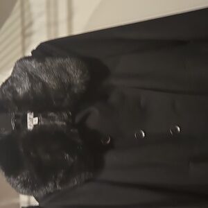 Via Spiga Black Skater Coat with Faux Fur Collar